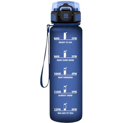 HoneyHolly Sportvattenflaska, 1 000 ml, läckagesäker plast, vattenflaska, lämplig för kolsyra, sportflaska för cykel, barn, skola, fitness, yoga, marinblå HoneyHolly Sportvattenflaska, 1 000 ml, läckagesäker plast, vattenflaska, lämplig för kolsyra, sportflaska för cykel, barn, skola, fitness, yoga, marinblå