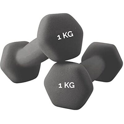 FFitness Gymvikter i hemfitness sexkantiga hantlar i neopren, halkfria par doppade hantlar (2 x 1 kg), blandade FFitness Gymvikter i hemfitness sexkantiga hantlar i neopren, halkfria par doppade hantlar (2 x 1 kg), blandade