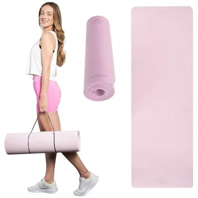 TREXO Träningsmatta i ljusrosa, 183 x 61 cm stor och 10 mm tjock gjord av ekologisk TPE-träningsmatta med halkfri yta, lätt gymnastikmatta för styrketräning, yoga, pilates och stretching TREXO Träningsmatta i ljusrosa, 183 x 61 cm stor och 10 mm tjock gjord av ekologisk TPE-träningsmatta med halkfri yta, lätt gymnastikmatta för styrketräning, yoga, pilates och stretching