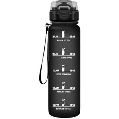 HoneyHolly Sportvattenflaska, 1 000 ml, läckagesäker plast, vattenflaska, lämplig för kolsyra, sportflaska för cykel, barn, skola, fitness, yoga, svart HoneyHolly Sportvattenflaska, 1 000 ml, läckagesäker plast, vattenflaska, lämplig för kolsyra, sportflaska för cykel, barn, skola, fitness, yoga, svart