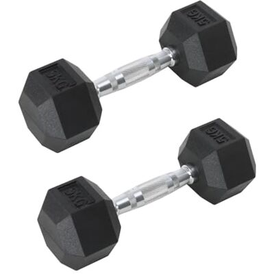 FFitness Ett par sexkantiga vikter gummibelagda set med 2 skivstänger på 5 kg med ergonomiskt kromhandtag FFitness Ett par sexkantiga vikter gummibelagda set med 2 skivstänger på 5 kg med ergonomiskt kromhandtag