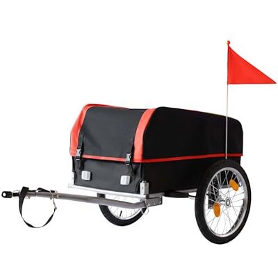 Relaxdays Cykelvagn vikbar 120 l regnskydd flagga svart röd 59 x 124 x 69 cm Relaxdays Cykelvagn vikbar 120 l regnskydd flagga svart röd 59 x 124 x 69 cm