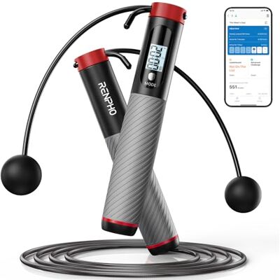 RENPHO Smart hopprep med räknare, justerbara hopprep för fitness, hopprep med APP dataanalys, träningsutrustning för kvinnor män vuxna barn, bränna kalorier, gym, MMA, grå RENPHO Smart hopprep med räknare, justerbara hopprep för fitness, hopprep med APP dataanalys, träningsutrustning för kvinnor män vuxna barn, bränna kalorier, gym, MMA, grå