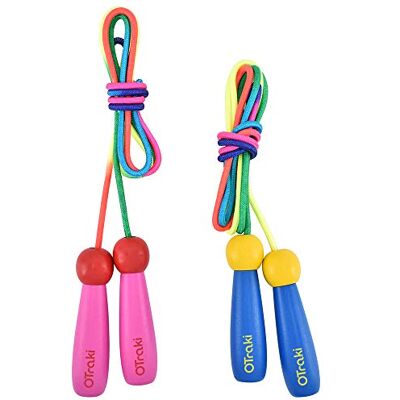OTraki 2-pack hopprep barn 2,5 m hopprep justerbart med trähandtag hopprep för flickor eller pojkar barn hopprep 5+ år för träning fitness OTraki 2-pack hopprep barn 2,5 m hopprep justerbart med trähandtag hopprep för flickor eller pojkar barn hopprep 5+ år för träning fitness