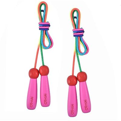 OTraki Hopprep för barn, 2-pack, justerbar längd, hoppande rep med halkfritt trähandtag för pojkar, flickor, sport, fitness, gym, utomhusaktiviteter OTraki Hopprep för barn, 2-pack, justerbar längd, hoppande rep med halkfritt trähandtag för pojkar, flickor, sport, fitness, gym, utomhusaktiviteter