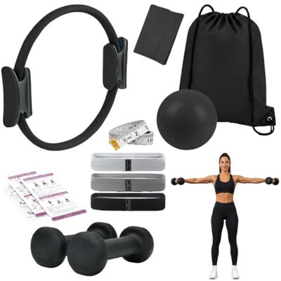 Relaxdays Pilates-set, 11 delar, färgval Ring, boll, 4 motståndsband, 2 hantlar, väska, pump, måttband, pilatestillbehör för hemmet Relaxdays Pilates-set, 11 delar, färgval Ring, boll, 4 motståndsband, 2 hantlar, väska, pump, måttband, pilatestillbehör för hemmet