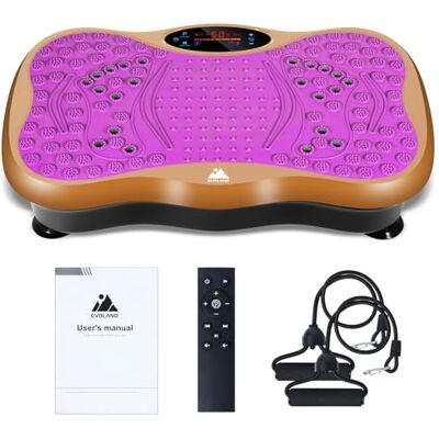EVOLAND Vibrationsplatta, träningsutrustning med 5 träningsprogram upp till 99 intensitetsnivåer, Bluetooth-högtalare, motståndsband med handtag för helkroppsträning och kroppsformning, lila EVOLAND Vibrationsplatta, träningsutrustning med 5 träningsprogram upp till 99 intensitetsnivåer, Bluetooth-högtalare, motståndsband med handtag för helkroppsträning och kroppsformning, lila