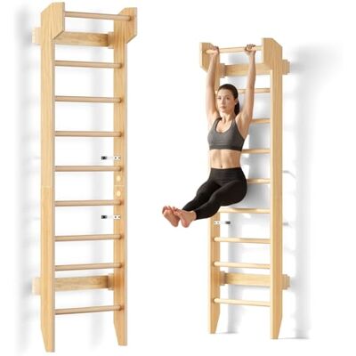 COSYLAND Ribbstol i Trä för Vuxna & Barn, Stabil Gymstege med Pull Up-Stång, Mångsidig Gymnastikvägg för Styrketräning, Stretching & Hemmagym – Maxbelastning 100 kg, Naturlig COSYLAND Ribbstol i Trä för Vuxna & Barn, Stabil Gymstege med Pull Up-Stång, Mångsidig Gymnastikvägg för Styrketräning, Stretching & Hemmagym – Maxbelastning 100 kg, Naturlig