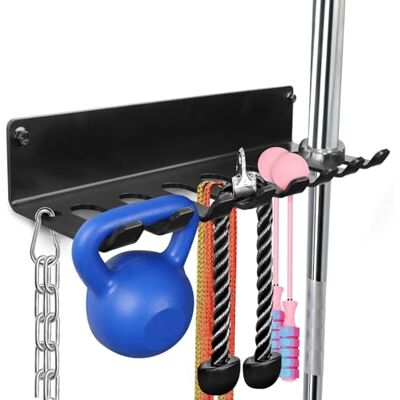 BRTGYM Gymhylla organisatör, hem gym tillbehör hängare, väggmonterade krokar för olympiska skivstänger, radhandtag, fladdermöss eller verktyg (E-bok instruktion ingår) BRTGYM Gymhylla organisatör, hem gym tillbehör hängare, väggmonterade krokar för olympiska skivstänger, radhandtag, fladdermöss eller verktyg (E-bok instruktion ingår)