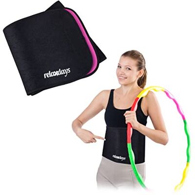 Relaxdays Magbälte rockring, 110 cm, neopren, träningsbälte dam, med kardborreband, magbälte, svart/rosa Relaxdays Magbälte rockring, 110 cm, neopren, träningsbälte dam, med kardborreband, magbälte, svart/rosa