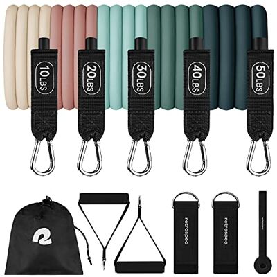 Retrospec tågmotståndsband set (5 st) träningsband med handtag, dörrankare, bärväska för kvinnor och män Retrospec tågmotståndsband set (5 st) träningsband med handtag, dörrankare, bärväska för kvinnor och män