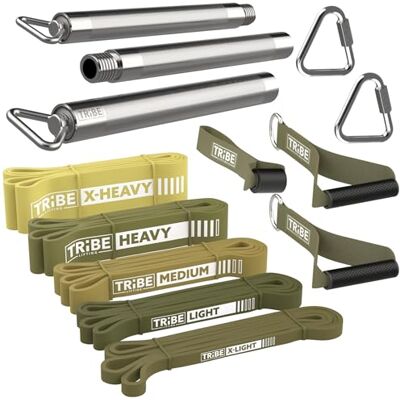 Tribe Lifting Long Resistance Bands for Working Out Pull Up Assistance Bands Resistance Bands with Handles, Door Anchor Stretch Bands for Exercise Bands Resistance Bands Set (Green Set with Bar) Tribe Lifting Long Resistance Bands for Working Out Pull Up Assistance Bands Resistance Bands with Handles, Door Anchor Stretch Bands for Exercise Bands Resistance Bands Set (Green Set with Bar)