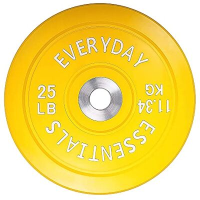 BalanceFrom Everyday Essentials färgkodad olympisk stötfångare platta viktplatta med stålnav, gul BalanceFrom Everyday Essentials färgkodad olympisk stötfångare platta viktplatta med stålnav, gul