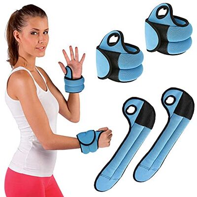 BAKAJI Set med 2 handledsvikter 0,5 kg träning aerobic gym fitness neopren tyg muskeluppbyggnad med tumhål justerbar remstängning totalvikt 1 kg ljusblå BAKAJI Set med 2 handledsvikter 0,5 kg träning aerobic gym fitness neopren tyg muskeluppbyggnad med tumhål justerbar remstängning totalvikt 1 kg ljusblå