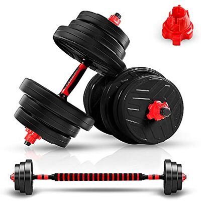 Eastronic JIM Fitness set 2 i 1 justerbar styrstång och skivstång upp till 30 kg med gummiskydd, svart och rött Eastronic JIM Fitness set 2 i 1 justerbar styrstång och skivstång upp till 30 kg med gummiskydd, svart och rött