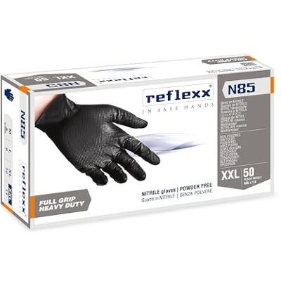 REFLEXX N85B/XXL Pulverfria nitrilhandskar, svarta, fullt grepp – gr. 8,4 (M) ultrahållbara REFLEXX N85B/XXL Pulverfria nitrilhandskar, svarta, fullt grepp – gr. 8,4 (M) ultrahållbara
