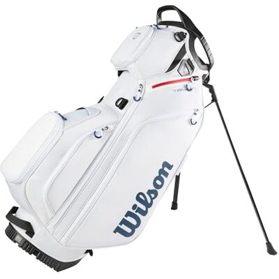 Wilson Talus 5-stående hybridgolfväska med 9 fickor och 5-vägs avdelare, unisex, färg: vit/röd/blå Wilson Talus 5-stående hybridgolfväska med 9 fickor och 5-vägs avdelare, unisex, färg: vit/röd/blå