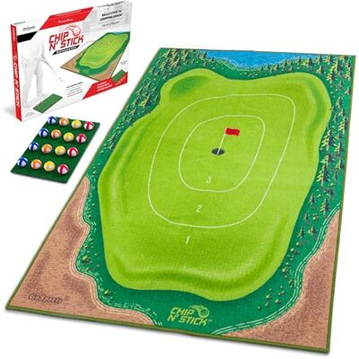 GoSports Chip N' Stick golfspel innehåller 1 chip n' stick spelmatta, 16 självhäftande golfbollar och en chippingmatta GoSports Chip N' Stick golfspel innehåller 1 chip n' stick spelmatta, 16 självhäftande golfbollar och en chippingmatta