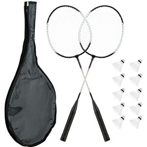 Relaxdays Badminton Set med väska, 2 badmintonracket, 10 fjäderbollar, fjäderbollspel barn och vuxna, svart/vit Relaxdays Badminton Set med väska, 2 badmintonracket, 10 fjäderbollar, fjäderbollspel barn och vuxna, svart/vit