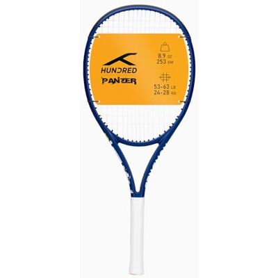 HUNDRED Panzer Strung Tennis Racket with Full Cover 3 Points Head Heavy Color: Navy, Grip Size 2 (4 1/4 inches) Unisex Material: Graphite 253 grams HUNDRED Panzer Strung Tennis Racket with Full Cover 3 Points Head Heavy Color: Navy, Grip Size 2 (4 1/4 inches) Unisex Material: Graphite 253 grams