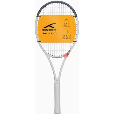 HUNDRED Galactic Strung Tennis Racket with Full Cover 4 Points Head Light Color: White/Grey, Grip Size 2 (4 1/4 inches) Unisex Material: Graphite 275 grams HUNDRED Galactic Strung Tennis Racket with Full Cover 4 Points Head Light Color: White/Grey, Grip Size 2 (4 1/4 inches) Unisex Material: Graphite 275 grams