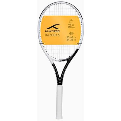 HUNDRED Bazooka Strung Tennis Racket with Full Cover 1 Point Head Heavy Color: White/Black, Grip Size 2 (4 1/4 inches) Unisex Material: Graphite 270 grams HUNDRED Bazooka Strung Tennis Racket with Full Cover 1 Point Head Heavy Color: White/Black, Grip Size 2 (4 1/4 inches) Unisex Material: Graphite 270 grams