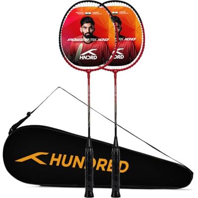 HUNDRED POWERTEK 100 (set med 2) badmintonracket med fullt skydd (röd/svart) Material: Aluminium Maximal spänning: 7,3-8,2 kg för mellanspelare HUNDRED POWERTEK 100 (set med 2) badmintonracket med fullt skydd (röd/svart) Material: Aluminium Maximal spänning: 7,3-8,2 kg för mellanspelare