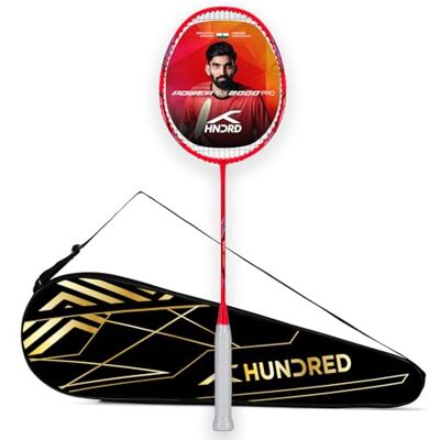 HUNDRED Powertek 2000 PRO grafitsträngad badmintonracket med fullt rackskydd (röd) För mellanspelare Vikt: 90 gram Maximal strängspänning 25-25 pund HUNDRED Powertek 2000 PRO grafitsträngad badmintonracket med fullt rackskydd (röd) För mellanspelare Vikt: 90 gram Maximal strängspänning 25-25 pund