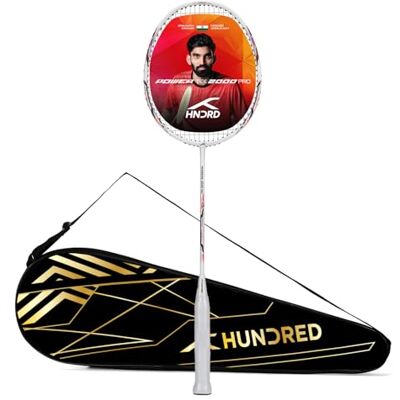 HUNDRED Powertek 2000 PRO Grafit Strung Badmintonracket med fullt racketskydd (vit) För mellanspelare Vikt: 90 gram Maximal strängspänning 25-25 pund HUNDRED Powertek 2000 PRO Grafit Strung Badmintonracket med fullt racketskydd (vit) För mellanspelare Vikt: 90 gram Maximal strängspänning 25-25 pund