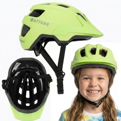 ATTABO Khola Cykelhjälm för barn 51–55 cm – lätt in-moold hjälm med PC-skal och EPS – 250 g, 15 ventilation, visir – för stad och terräng (grön) ATTABO Khola Cykelhjälm för barn 51–55 cm – lätt in-moold hjälm med PC-skal och EPS – 250 g, 15 ventilation, visir – för stad och terräng (grön)