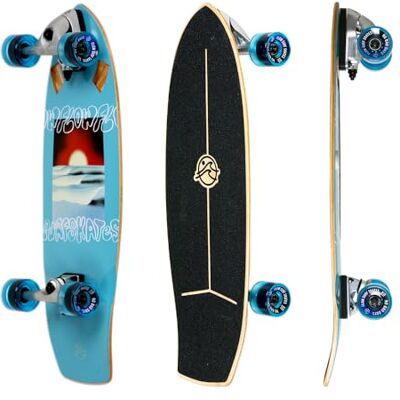 FLOW Surf Skridskor Grom 29 tum blå surfskateboard med snideri lastbil FLOW Surf Skridskor Grom 29 tum blå surfskateboard med snideri lastbil