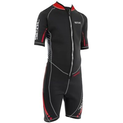 SEAC Trendy Kid, kort våtdräkt i ett stycke i 2,5 mm neopren med dragkedja framtill, för snorkling, surfing och vattensporter i tempererade vatten, för vuxna och barn SEAC Trendy Kid, kort våtdräkt i ett stycke i 2,5 mm neopren med dragkedja framtill, för snorkling, surfing och vattensporter i tempererade vatten, för vuxna och barn