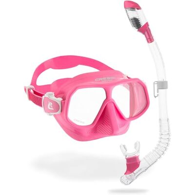 CRESSI Rombo + Mini Dry Combo Pink Clear/Pink Junior Combo Set, Mask Rombo and Mini Dry Snorkel, Transparent/Pink, One Size CRESSI Rombo + Mini Dry Combo Pink Clear/Pink Junior Combo Set, Mask Rombo and Mini Dry Snorkel, Transparent/Pink, One Size