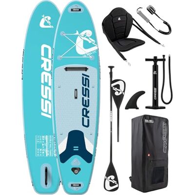CRESSI since 1946 Ultra Isup Kayak Set Inflatable SUP Board for Adults with Seat Highly Stable and Durable Complete with Accessories Paddle Fin Pump Leash Bag Aquamarine 320x81x8 cm Max 130 kg CRESSI since 1946 Ultra Isup Kayak Set Inflatable SUP Board for Adults with Seat Highly Stable and Durable Complete with Accessories Paddle Fin Pump Leash Bag Aquamarine 320x81x8 cm Max 130 kg