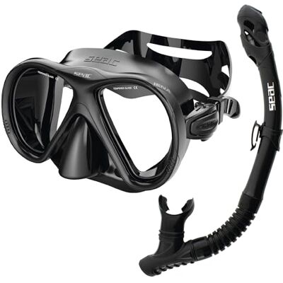 SEAC Set bis Iena Dry – set med silikonmask med dubbel lins och snorkel med torr-toppsystem och utloppsventil, för dykning och snorkling SEAC Set bis Iena Dry – set med silikonmask med dubbel lins och snorkel med torr-toppsystem och utloppsventil, för dykning och snorkling