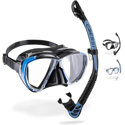 CRESSI Combo Big Eyes+Alpha U.D. Svart/Azure Mask + Snorkel Unisex Vuxen, Svart/Ljusblå, Unik CRESSI Combo Big Eyes+Alpha U.D. Svart/Azure Mask + Snorkel Unisex Vuxen, Svart/Ljusblå, Unik