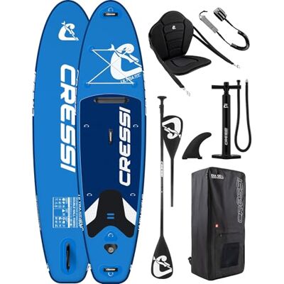 CRESSI since 1946 Ultra Isup Kayak Set Inflatable SUP Board for Adults with Seat Highly Stable and Durable Complete with Accessories Paddle Fin Pump Leash Bag Blue 320x81x8 cm Max 130 kg CRESSI since 1946 Ultra Isup Kayak Set Inflatable SUP Board for Adults with Seat Highly Stable and Durable Complete with Accessories Paddle Fin Pump Leash Bag Blue 320x81x8 cm Max 130 kg