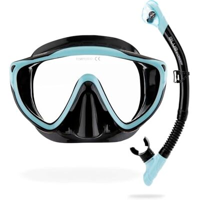 Cressi Tino & Scilla Black/Ice Cyan Adult Combo Set Tino Snorkeling Mask and Snorkel Scilla, Black/Ice Cyan, One Size Cressi Tino & Scilla Black/Ice Cyan Adult Combo Set Tino Snorkeling Mask and Snorkel Scilla, Black/Ice Cyan, One Size