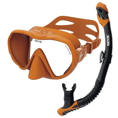 SEAC X-Frame Dry Bis Set – Vuxen Snorkling Set med Monolent Ramlös Mask i Härdat Glas och Snorkel Dry Top Silikon, Avluftningsventil och Ergonomiskt munstycke för dykning och snorkling SEAC X-Frame Dry Bis Set – Vuxen Snorkling Set med Monolent Ramlös Mask i Härdat Glas och Snorkel Dry Top Silikon, Avluftningsventil och Ergonomiskt munstycke för dykning och snorkling
