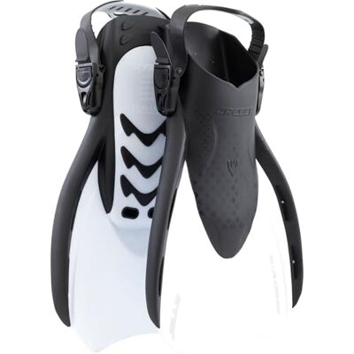 CRESSI since 1946 Star Fins Compact Adjustable Fin with a Powerful Vented Blade and a Comfortable Open Heel Foot Pocket Black/White L/XL_EU 44/48 Adults CRESSI since 1946 Star Fins Compact Adjustable Fin with a Powerful Vented Blade and a Comfortable Open Heel Foot Pocket Black/White L/XL_EU 44/48 Adults
