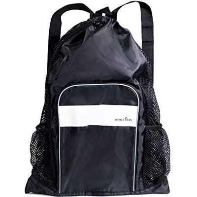 Athletico Mesh Swimming Bag poolväska i nät med våta och torra fack för simning, strand, camping och mer, Svart, Medium, Dragsko Athletico Mesh Swimming Bag poolväska i nät med våta och torra fack för simning, strand, camping och mer, Svart, Medium, Dragsko