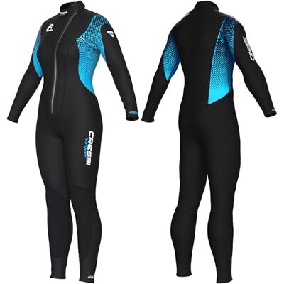 CRESSI since 1946 Velvet Lady-3mm Ultra Stretch Double-Lined Neoprene One-Piece Wetsuit with Diagonal Front Zipper for Easy Dressing and Undressing-Black/Turquoise-S/2 CRESSI since 1946 Velvet Lady-3mm Ultra Stretch Double-Lined Neoprene One-Piece Wetsuit with Diagonal Front Zipper for Easy Dressing and Undressing-Black/Turquoise-S/2