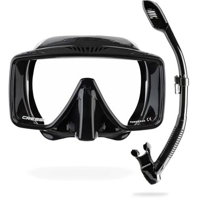 CRESSI since 1946 SF1 & Dry Combo Square Frameless Mask Set with Tempered Lens + Dry Snorkel ideal for Freediving and Snorkelling, Black/Black, One Size Unisex CRESSI since 1946 SF1 & Dry Combo Square Frameless Mask Set with Tempered Lens + Dry Snorkel ideal for Freediving and Snorkelling, Black/Black, One Size Unisex