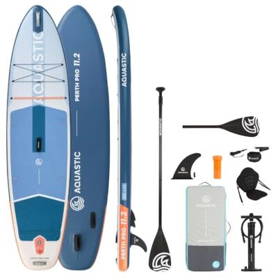 AQUASTIC SUP Board Perth Pro 11 '2 tum – robust och lätt (9 kg) Drop Stitch LITE konstruktion, 165 kg lastkapacitet, 4 D-ringar, paddellhållare, bungee Cargo, Leash 300 cm, ryggsäck 45 × 25 × 92 cm AQUASTIC SUP Board Perth Pro 11 '2 tum – robust och lätt (9 kg) Drop Stitch LITE konstruktion, 165 kg lastkapacitet, 4 D-ringar, paddellhållare, bungee Cargo, Leash 300 cm, ryggsäck 45 × 25 × 92 cm
