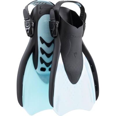 CRESSI since 1946 Star Fins Compact Adjustable Fin with a Powerful Vented Blade and a Comfortable Open Heel Foot Pocket Black/Cyan L/XL_EU 44/48 Adults CRESSI since 1946 Star Fins Compact Adjustable Fin with a Powerful Vented Blade and a Comfortable Open Heel Foot Pocket Black/Cyan L/XL_EU 44/48 Adults