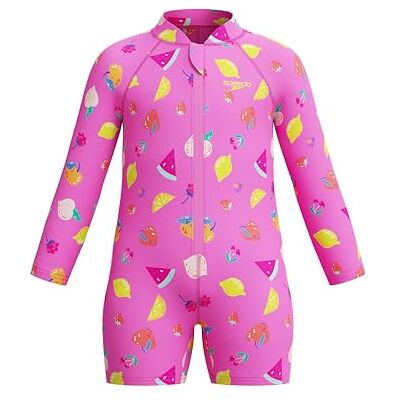 Speedo Barn unisex långärmad tryck dragkedja en del baddräkt, rosa, 6-9 år Speedo Barn unisex långärmad tryck dragkedja en del baddräkt, rosa, 6-9 år