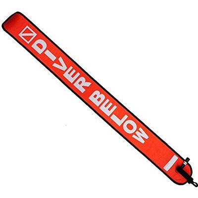 Scuba Choice 4' Surface Marker Buoy Signal Tube, Orange Durable Nylon TPU, Compact BCD Pocket Fit, Easy Oral Inflator, Diver Below Print, with Plastic Clip for Diving Safety Scuba Choice 4' Surface Marker Buoy Signal Tube, Orange Durable Nylon TPU, Compact BCD Pocket Fit, Easy Oral Inflator, Diver Below Print, with Plastic Clip for Diving Safety