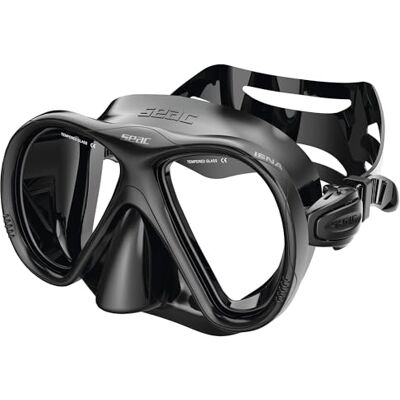 SEAC Iena-S, Snorkelmask i silikon, dubbel lins i härdat glas, 3 mm, snabb justering, svart/silver SEAC Iena-S, Snorkelmask i silikon, dubbel lins i härdat glas, 3 mm, snabb justering, svart/silver