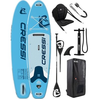 CRESSI since 1946 Ultra Isup Kayak Set Inflatable SUP Board for Adults with Seat Highly Stable and Durable Complete with Accessories Paddle Fin Pump Leash Bag Azure 320x81x8 cm Max 130 kg CRESSI since 1946 Ultra Isup Kayak Set Inflatable SUP Board for Adults with Seat Highly Stable and Durable Complete with Accessories Paddle Fin Pump Leash Bag Azure 320x81x8 cm Max 130 kg
