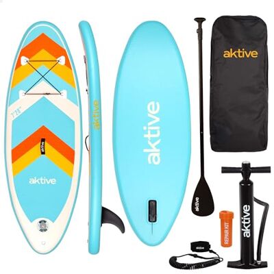AKTIVE Uppblåsbar paddelbräda, Junior, 213 x 71 x 10 cm, stöder 200 kg, Puffer med tryckmätare, justerbar paddel, reparationssats, transportryggsäck, strandtillbehör (54370) AKTIVE Uppblåsbar paddelbräda, Junior, 213 x 71 x 10 cm, stöder 200 kg, Puffer med tryckmätare, justerbar paddel, reparationssats, transportryggsäck, strandtillbehör (54370)